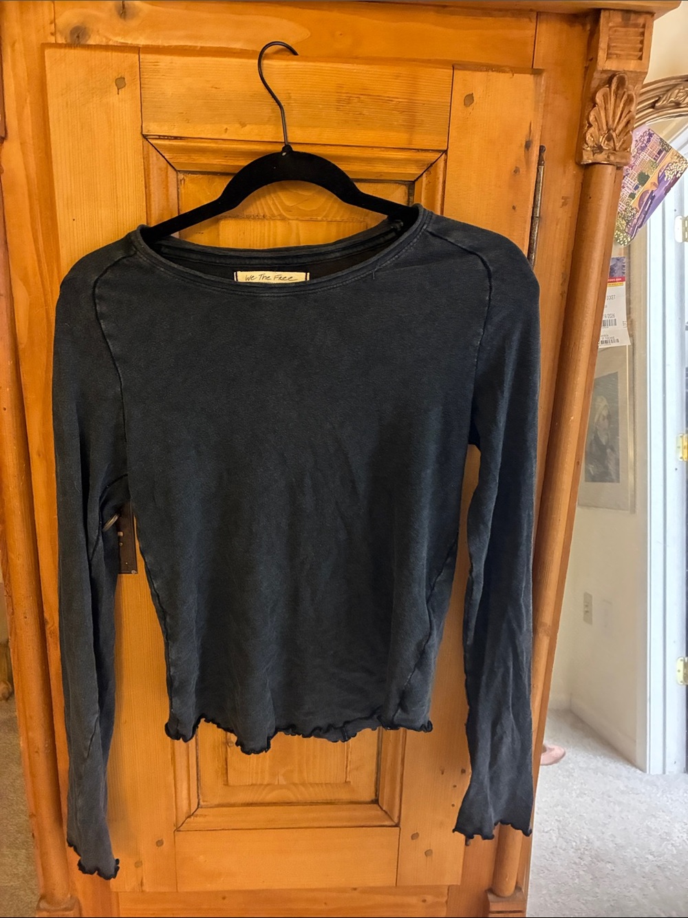 Free People Black Long-Sleeve Lettuce-Hem Top